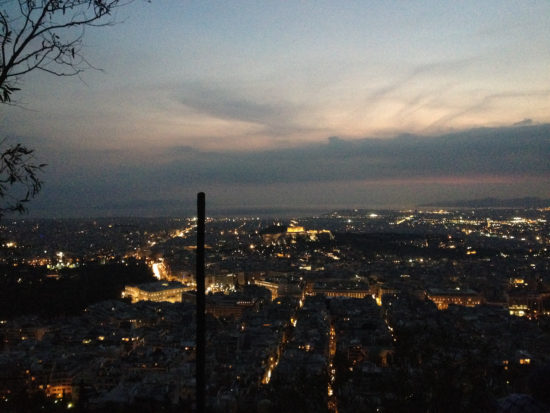 Nighttime in Athens, Greece as seen from Lykavittos Hill