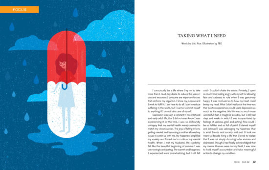 Concept art (colour pill) by Angie Carlucci for Taking What I Need in T.O.F.U. Magazine