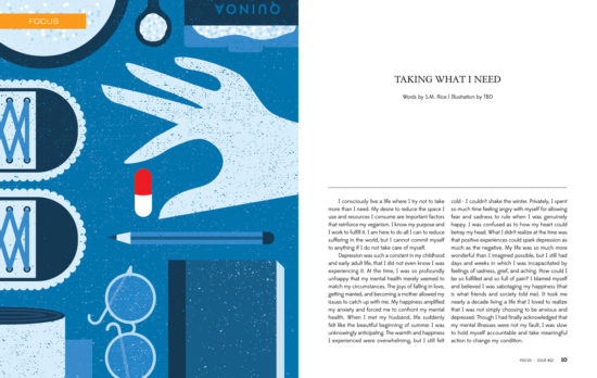 Concept art (blue colour) by Angie Carlucci for Taking What I Need in T.O.F.U. Magazine