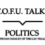 Image contains a white background with black text that says "T.O.F.U. Talks" above a black line with a small indent in the centre pointing below to text that says "Politics (With Dan Hanley of The Gay Vegans)"