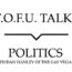 Image contains a white background with black text that says "T.O.F.U. Talks" above a black line with a small indent in the centre pointing below to text that says "Politics (With Dan Hanley of The Gay Vegans)"