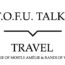 Image contains a white background with black text that says "T.O.F.U. Talks" above a black line with a small indent in the centre pointing below to text that says "Travel (With Amélie of Mostly Amélie and Randi of Veggie Visa)".