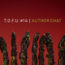 Image contains a dark red background with a row of burnt asparagus tips along the bottom. Above the asparagus, there is white text that says "T.O.F.U. #14 |" and then light green text that says "Author Chat".